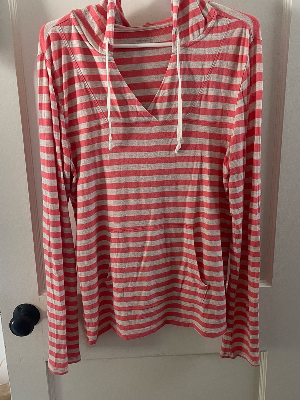 Gap Body Women's Coral & White Striped V-Neck Hooded Pullover